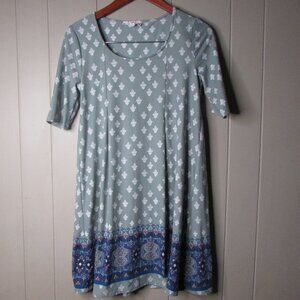 Pink Rose Tunic Dress M Green Floral Soft